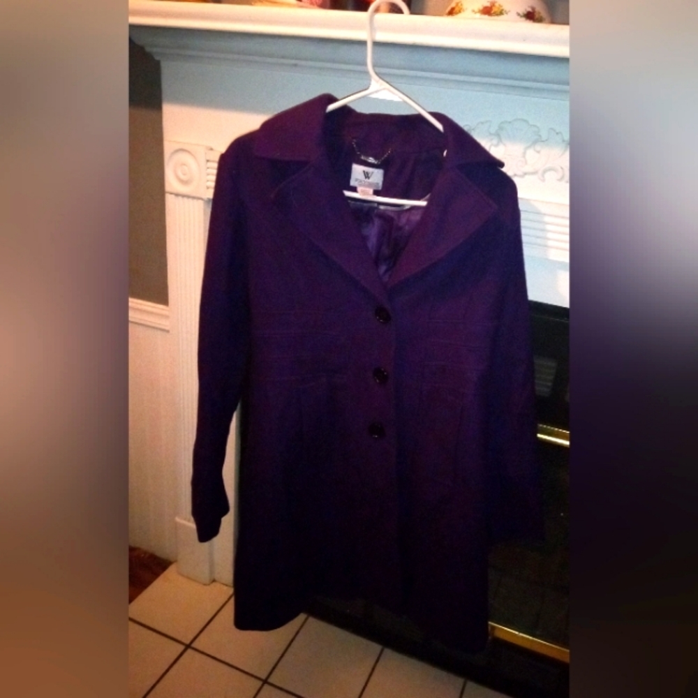 Beautiful Worthington Brand Long Purple Wool Trench Dress Coat Size Medium